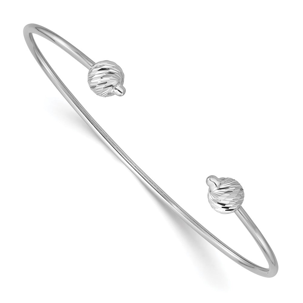 14K White Gold Polished With D/C Beads Cuff Bangle