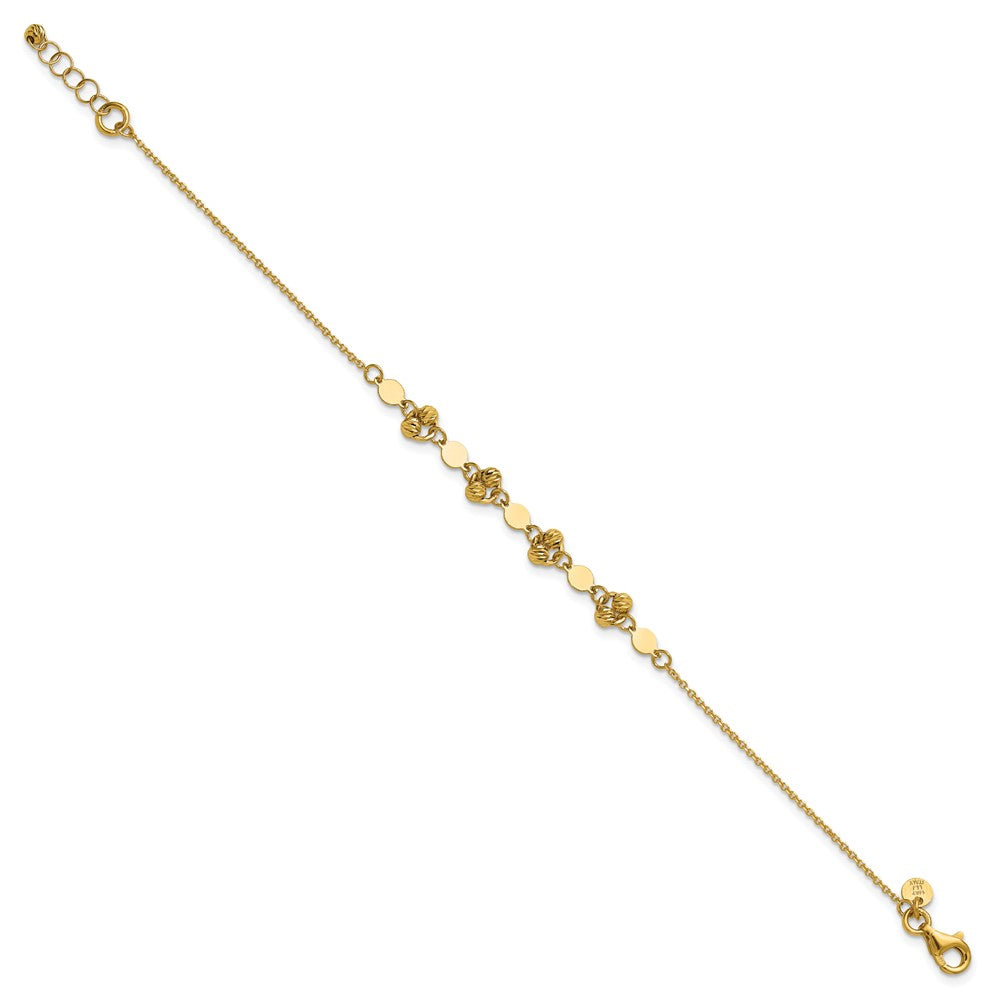 14K Yellow Gold Polished D/C Beaded Fancy Circles W/.5In Ext. Bracelet
