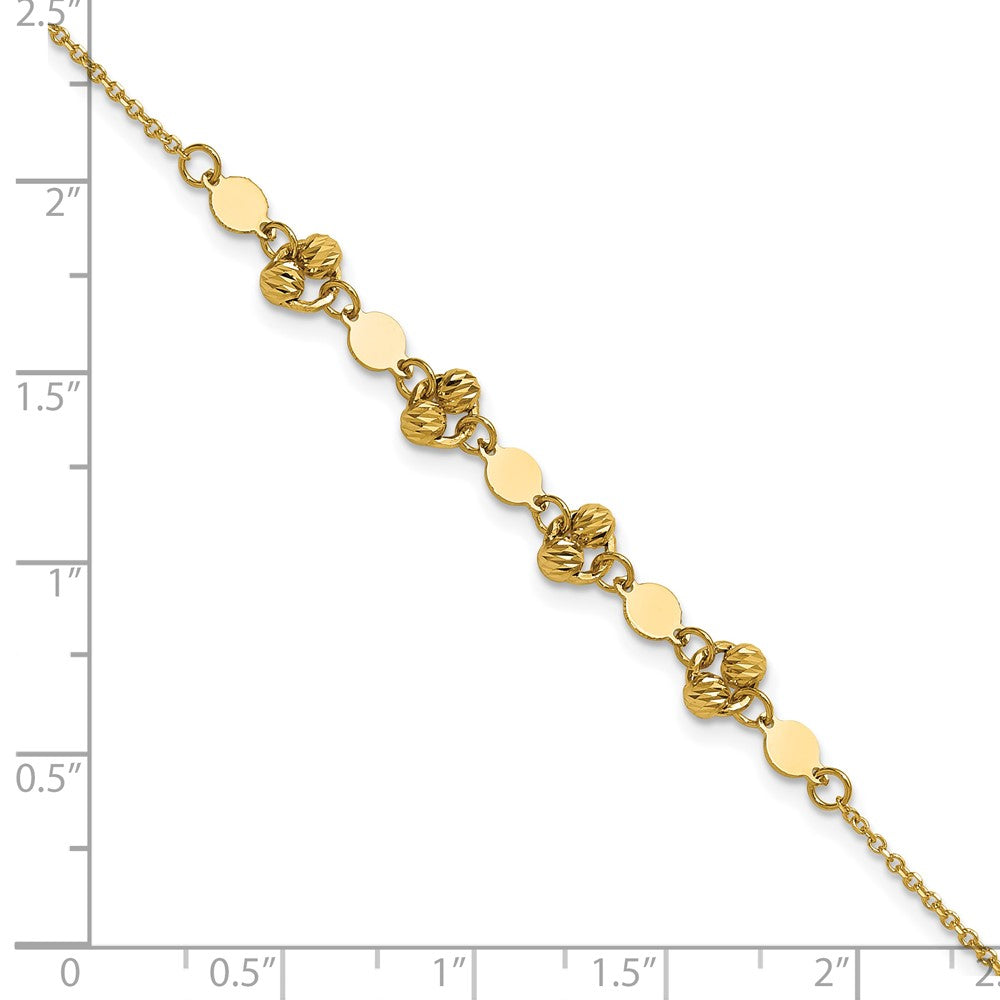 14K Yellow Gold Polished D/C Beaded Fancy Circles W/.5In Ext. Bracelet