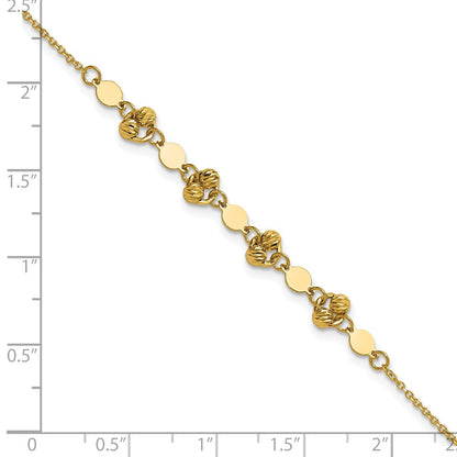 14K Yellow Gold Polished D/C Beaded Fancy Circles W/.5In Ext. Bracelet