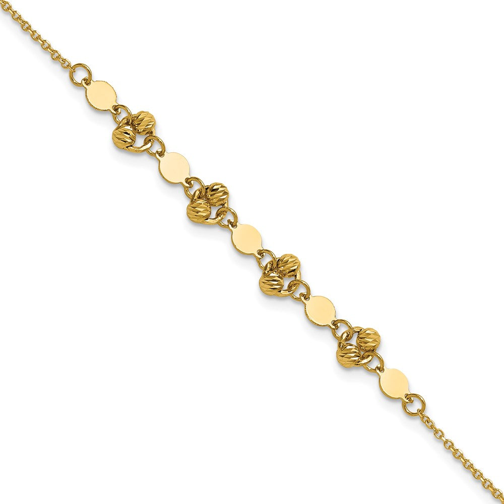 14K Yellow Gold Polished D/C Beaded Fancy Circles W/.5In Ext. Bracelet
