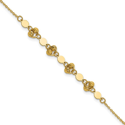 14K Yellow Gold Polished D/C Beaded Fancy Circles W/.5In Ext. Bracelet