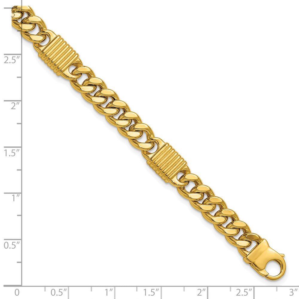14K Yellow Gold Polished/Grooved Fancy Curb Link Station Men'S Bracelet