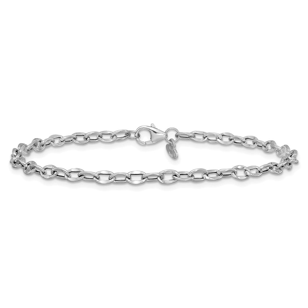 14K White Gold Polished Fancy Flat Cable Link Chain Bracelet