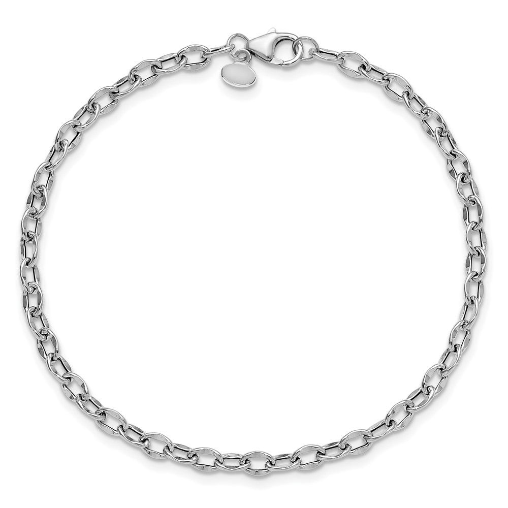 14K White Gold Polished Fancy Flat Cable Link Chain Bracelet