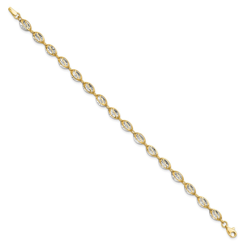 7.5 Inch 14K W/White Rhodium Polished And D/C Bracelet