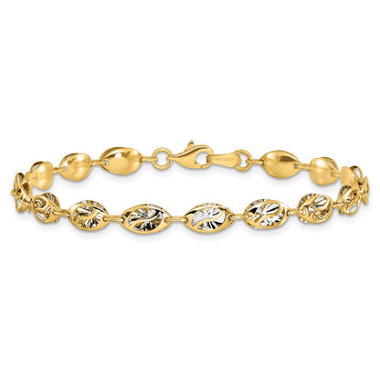 7.5 Inch 14K W/White Rhodium Polished And D/C Bracelet