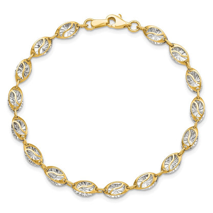7.5 Inch 14K W/White Rhodium Polished And D/C Bracelet