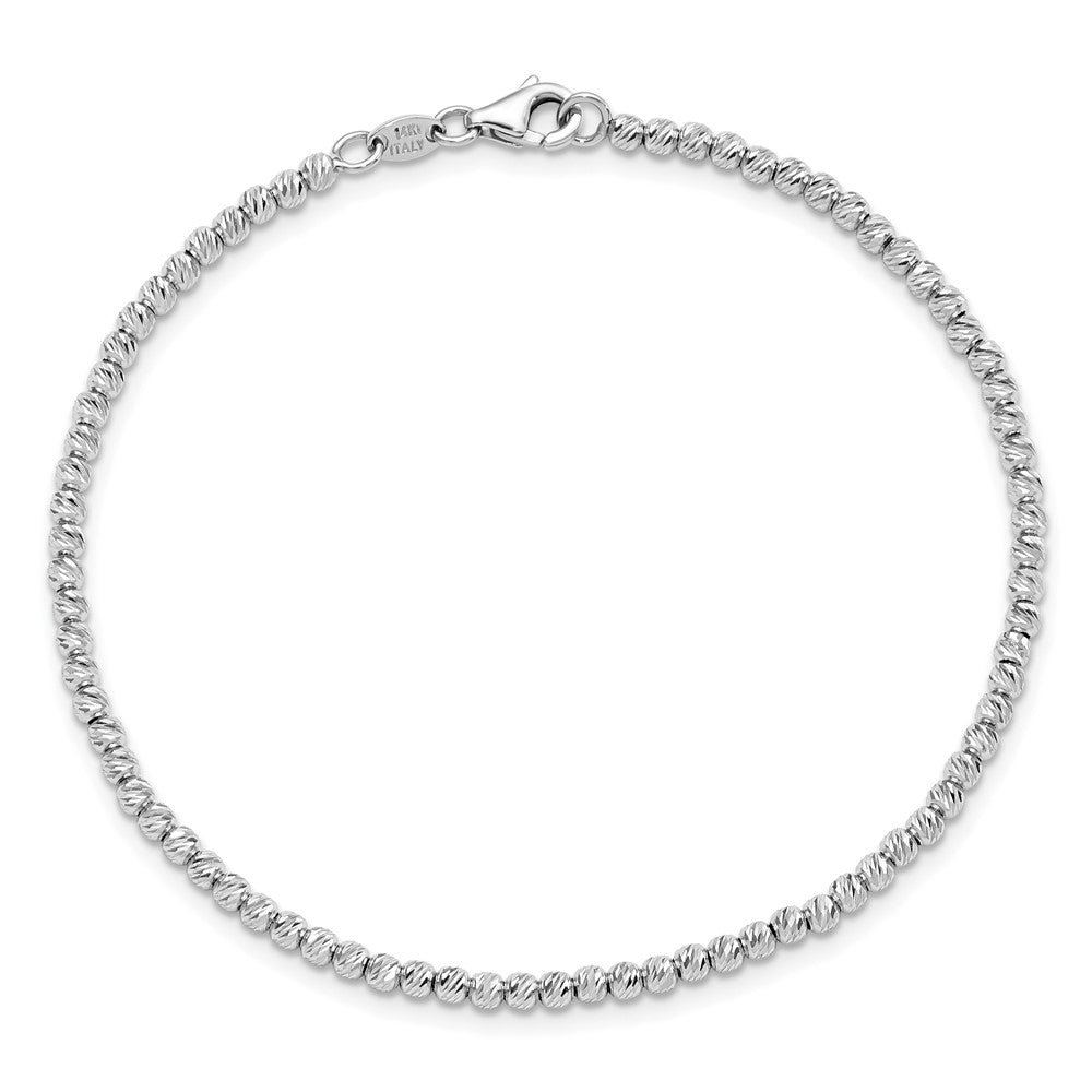 7.5 Inch 14K White Gold D/C Beaded Bracelet