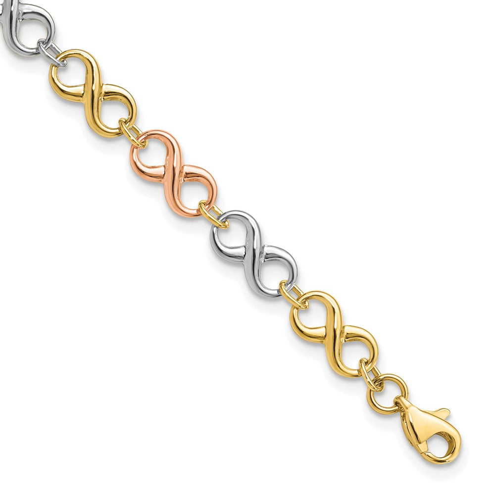 14K Tri Color Polished Infinity Bracelet
