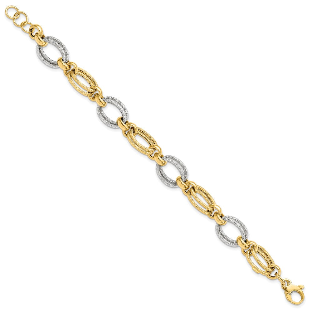 8 Inch 14K Two-Tone Polished And Textured Fancy Link Bracelet