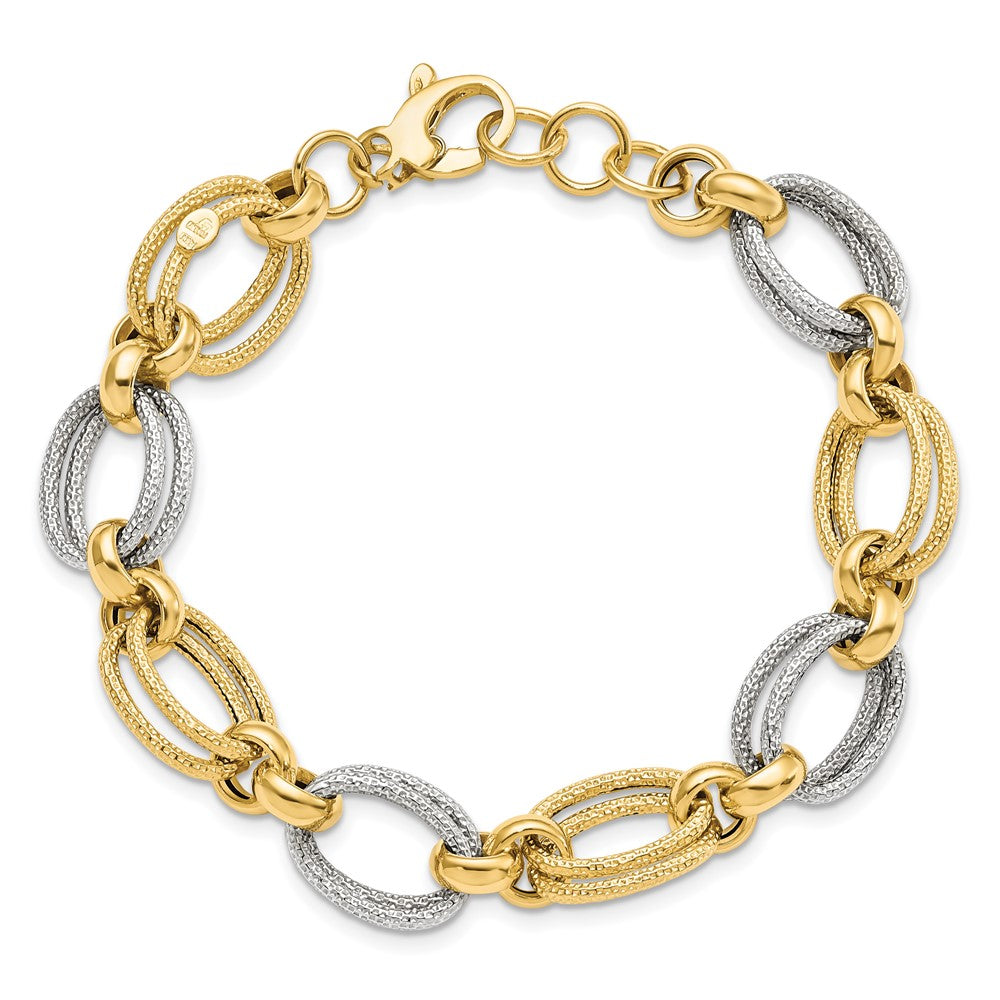 8 Inch 14K Two-Tone Polished And Textured Fancy Link Bracelet
