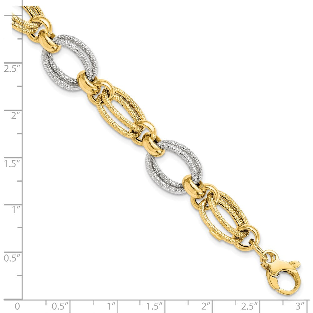 8 Inch 14K Two-Tone Polished And Textured Fancy Link Bracelet
