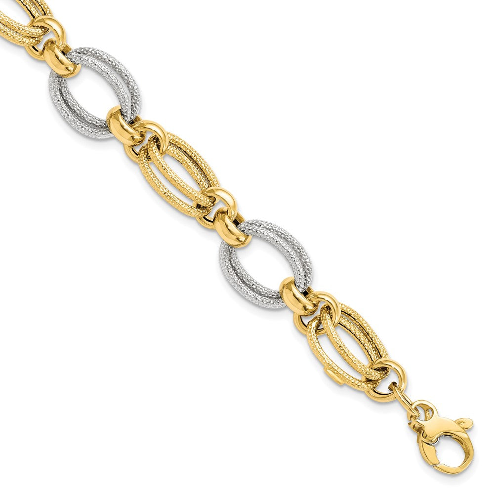 8 Inch 14K Two-Tone Polished And Textured Fancy Link Bracelet