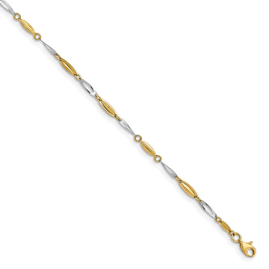 14K Two-Tone Polished With 1In Ext. Anklet