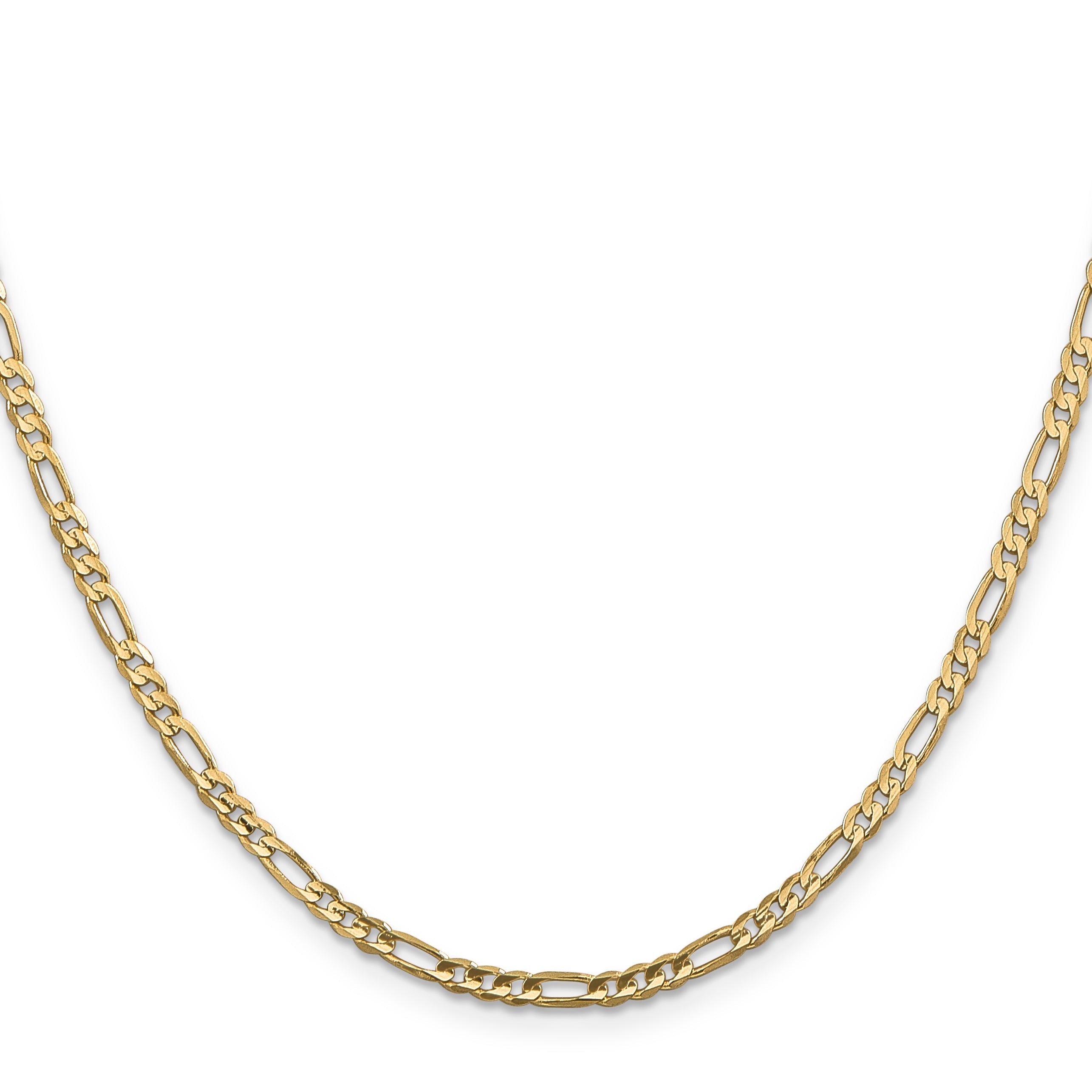 14K Yellow Gold 3mm Concave Open Figaro With Lobster Clasp Chain Necklace