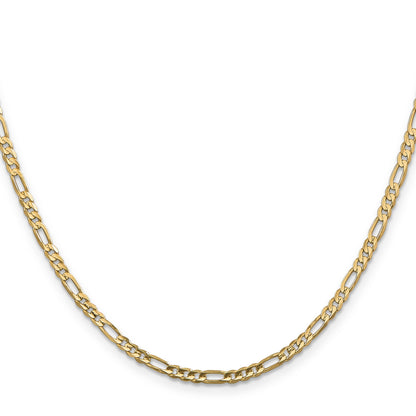 14K Yellow Gold 3mm Concave Open Figaro With Lobster Clasp Chain Necklace