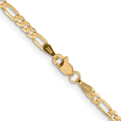 14K Yellow Gold 3mm Concave Open Figaro With Lobster Clasp Chain Necklace