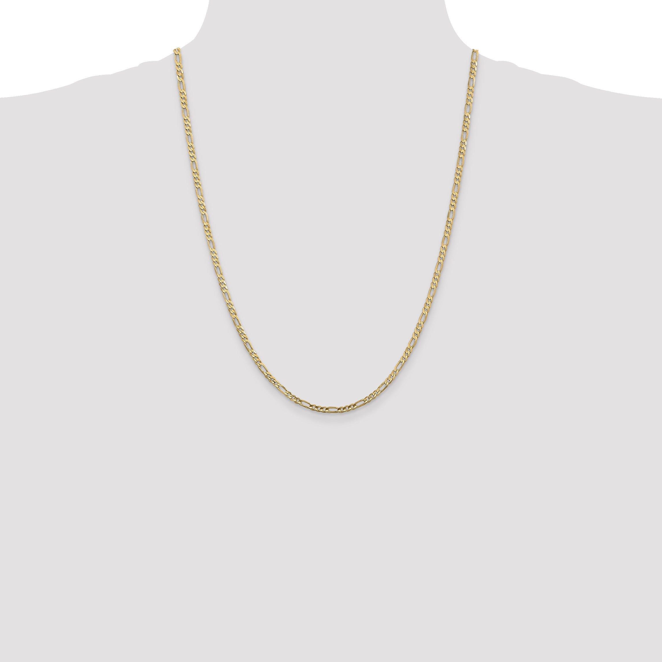 14K Yellow Gold 3mm Concave Open Figaro With Lobster Clasp Chain Necklace