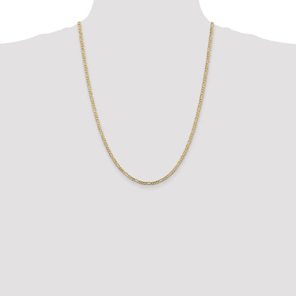14K Yellow Gold 3mm Concave Open Figaro With Lobster Clasp Chain Necklace