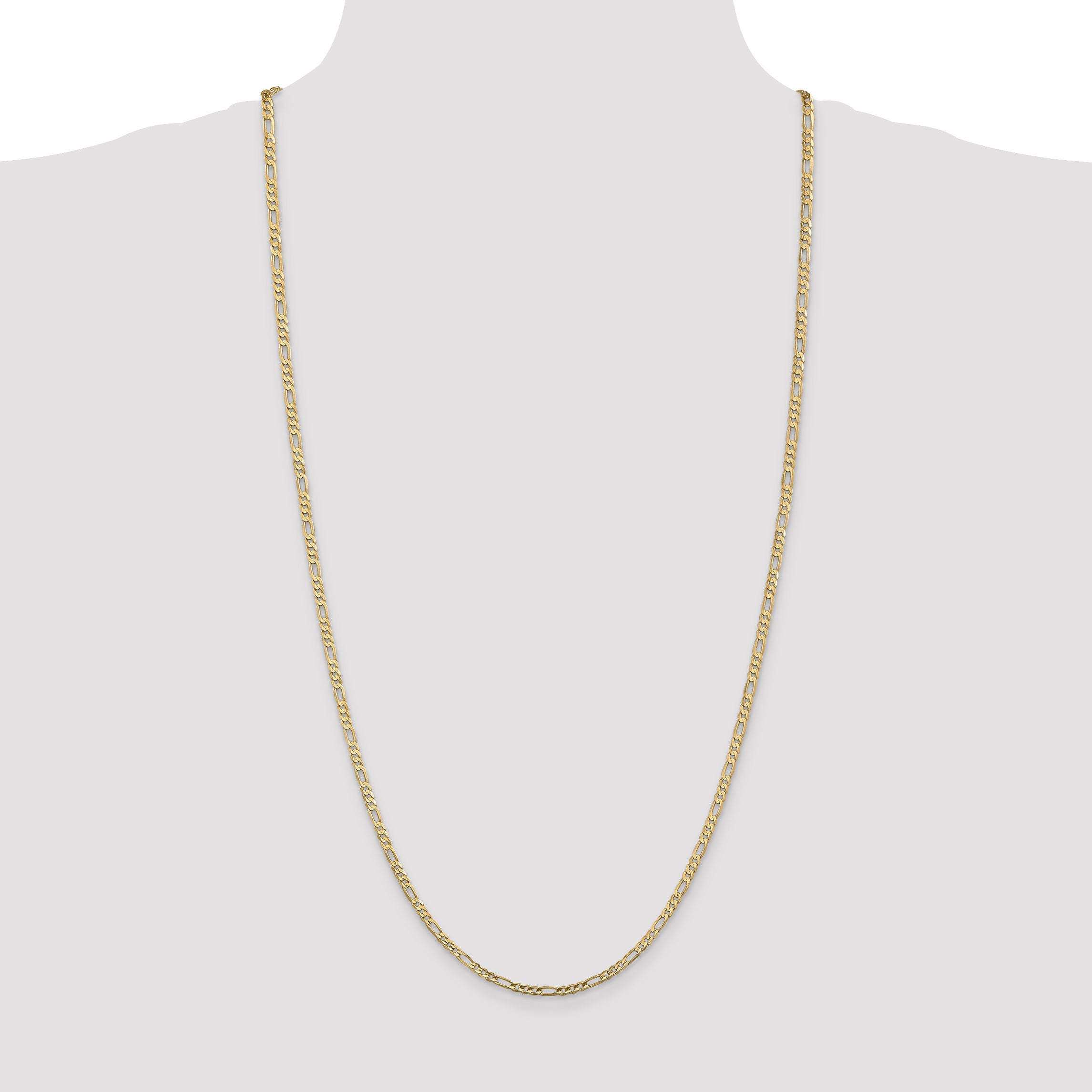14K Yellow Gold 3mm Concave Open Figaro With Lobster Clasp Chain Necklace