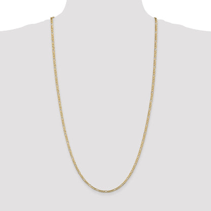 14K Yellow Gold 3mm Concave Open Figaro With Lobster Clasp Chain Necklace