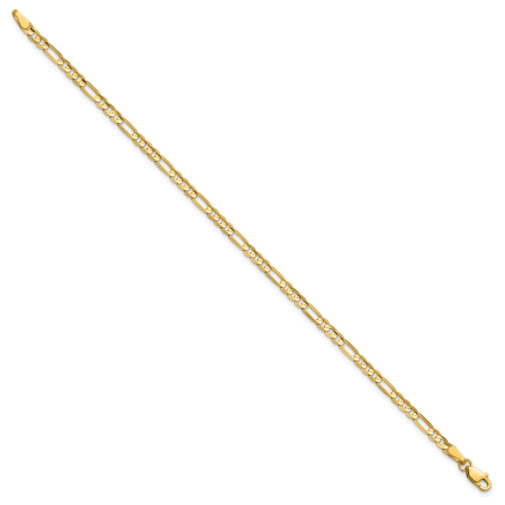 14K Yellow Gold 3mm Concave Open Figaro With Lobster Clasp Chain Bracelet