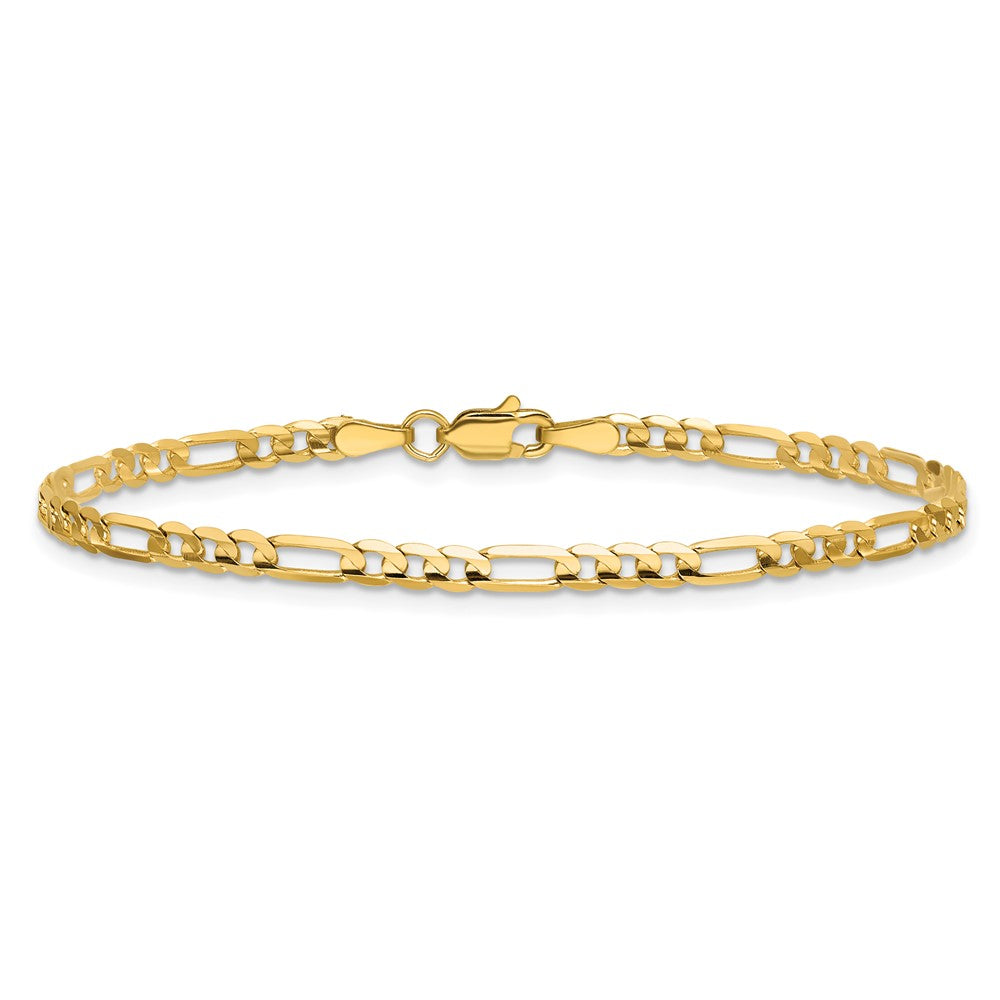 14K Yellow Gold 3mm Concave Open Figaro With Lobster Clasp Chain Bracelet