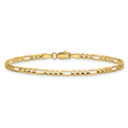 14K Yellow Gold 3mm Concave Open Figaro With Lobster Clasp Chain Bracelet