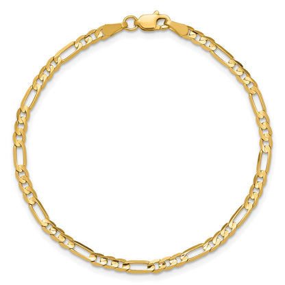 14K Yellow Gold 3mm Concave Open Figaro With Lobster Clasp Chain Bracelet