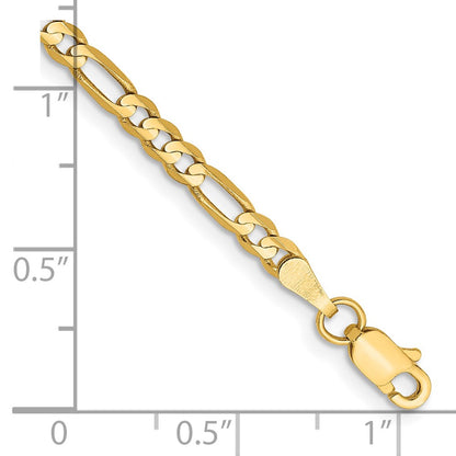 14K Yellow Gold 3mm Concave Open Figaro With Lobster Clasp Chain Bracelet