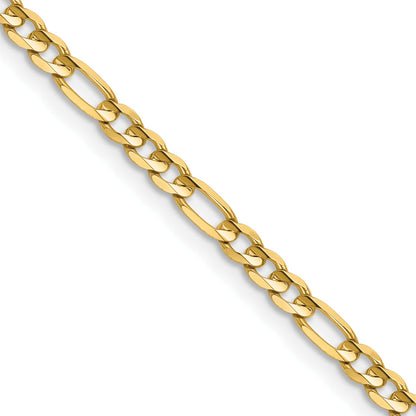 14K Yellow Gold 3mm Concave Open Figaro With Lobster Clasp Chain Necklace