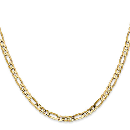 14K Yellow Gold 4mm Concave Open Figaro With Lobster Clasp Chain Necklace