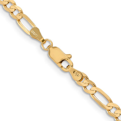 14K Yellow Gold 4mm Concave Open Figaro With Lobster Clasp Chain Necklace