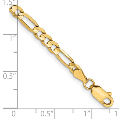 14K Yellow Gold 4mm Concave Open Figaro With Lobster Clasp Chain Bracelet