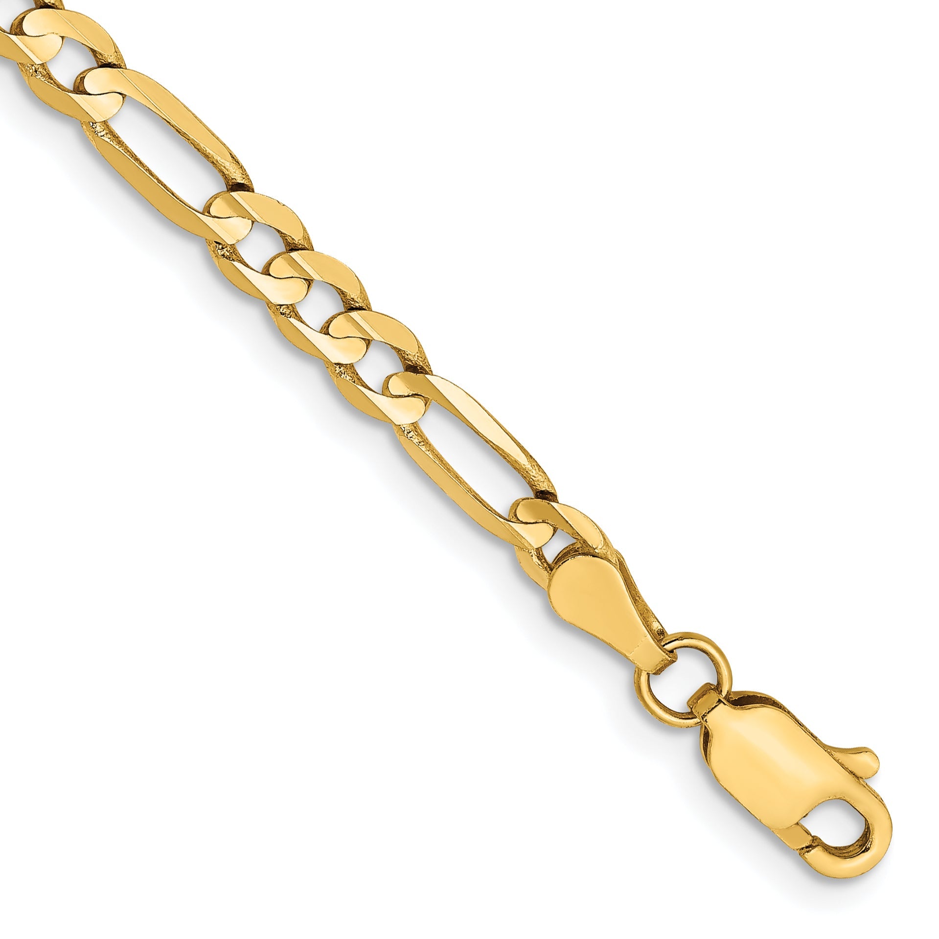 14K Yellow Gold 4mm Concave Open Figaro With Lobster Clasp Chain Bracelet