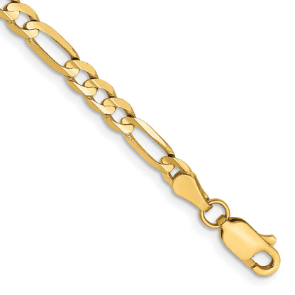 14K Yellow Gold 4mm Concave Open Figaro With Lobster Clasp Chain Bracelet