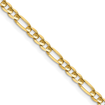 14K Yellow Gold 4mm Concave Open Figaro With Lobster Clasp Chain Necklace