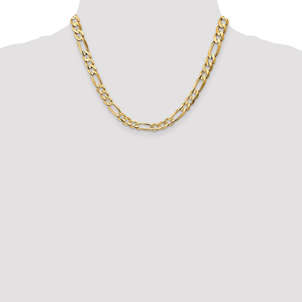 14K Yellow Gold 6.75mm Concave Open Figaro With Lobster Clasp Chain Necklace