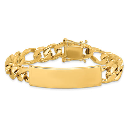 14K Yellow Gold Hand Polished Solid Chain/Solid Plate Figaro Link 48X11mm 8.5 Inch Id Bracelet