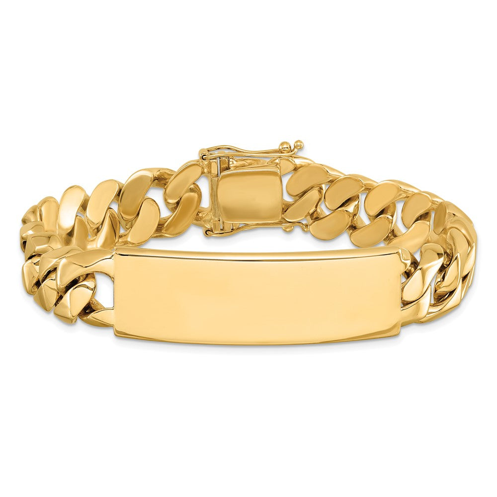 14K Yellow Gold Hand Polished Solid Chain/Solid Plate Curb Link 48X15mm 8.5 Inch Id Bracelet