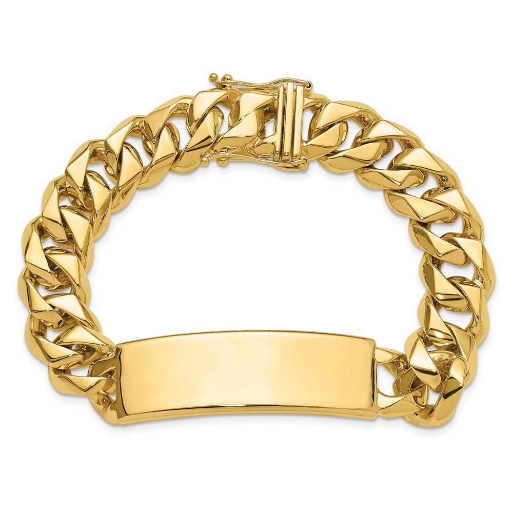 14K Yellow Gold Hand Polished Solid Chain/Solid Plate Curb Link 48X15mm 8.5 Inch Id Bracelet