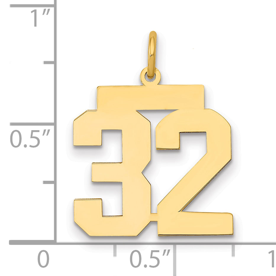 14K Yellow Gold Medium Polished Number 32 Charm