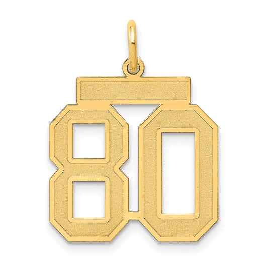 14K Yellow Gold Medium Satin Number 80 Charm
