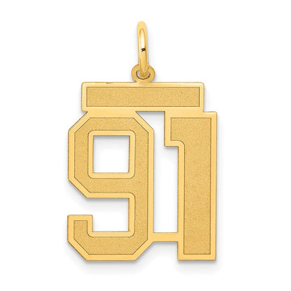 14K Yellow Gold Medium Satin Number 91 Charm
