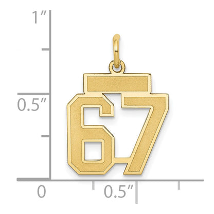 14K Yellow Gold Small Satin Number 67 Charm