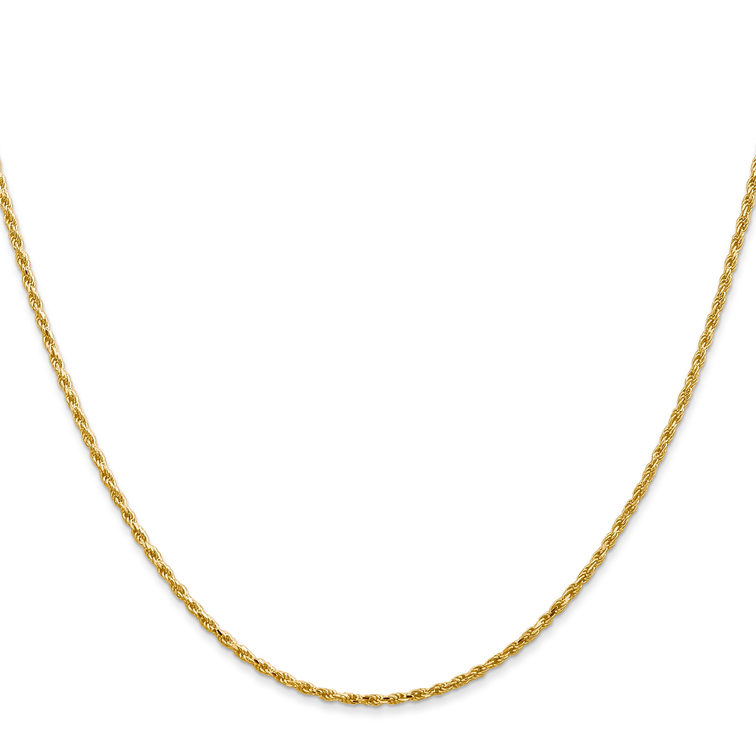 14K Yellow Gold 18 Inch 1.3mm Diamond Cut Solid Machine Made Rope With Lobster Clasp Chain Necklace