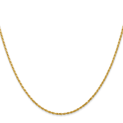 14K Yellow Gold 18 Inch 1.3mm Diamond Cut Solid Machine Made Rope With Lobster Clasp Chain Necklace