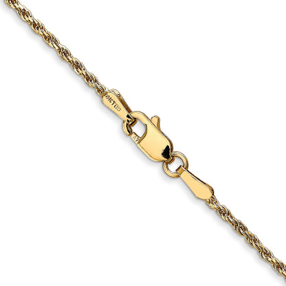 14K Yellow Gold 1.3mm Diamond Cut Solid Machine Made Rope With Lobster Clasp Chain Necklace