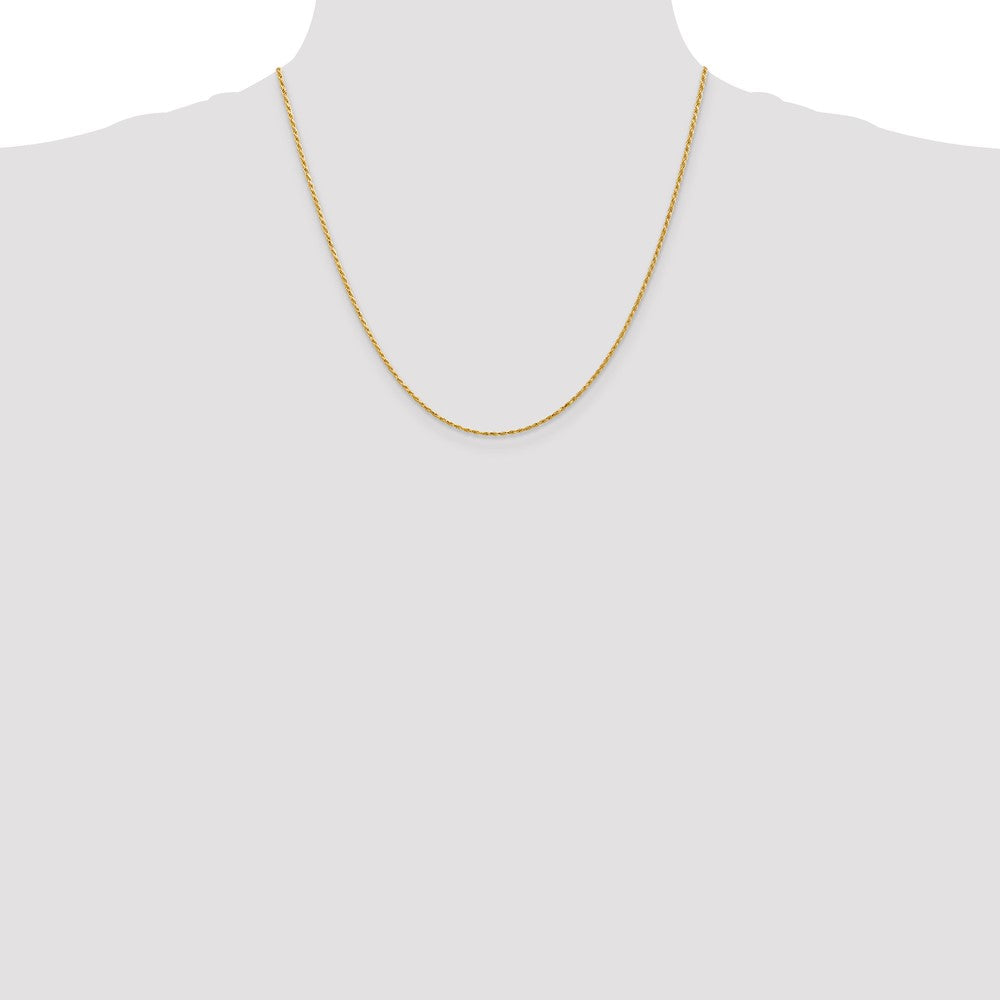 14K Yellow Gold 20 Inch 1.3mm Diamond Cut Solid Machine Made Rope With Lobster Clasp Chain Necklace